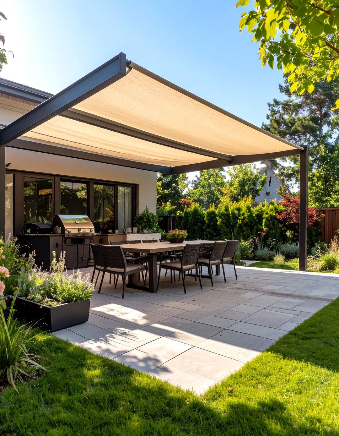 The Shaded Awning BBQ Patio - 30 bbq patio ideas