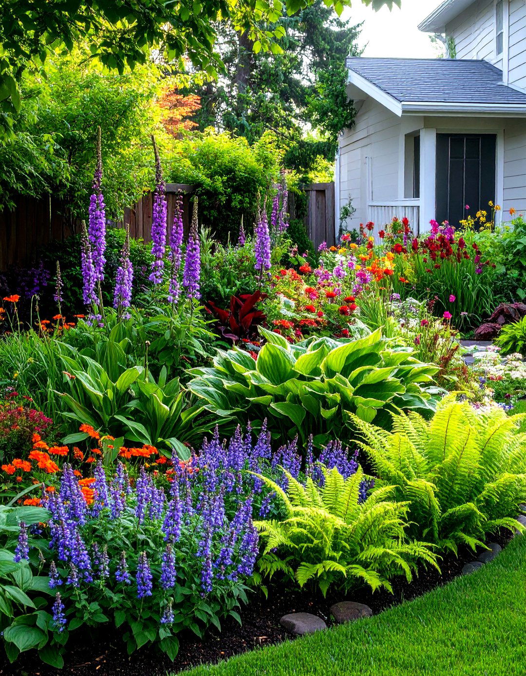 The Shaded Hostas and Ferns Lawn - 30 front lawn landscaping ideas