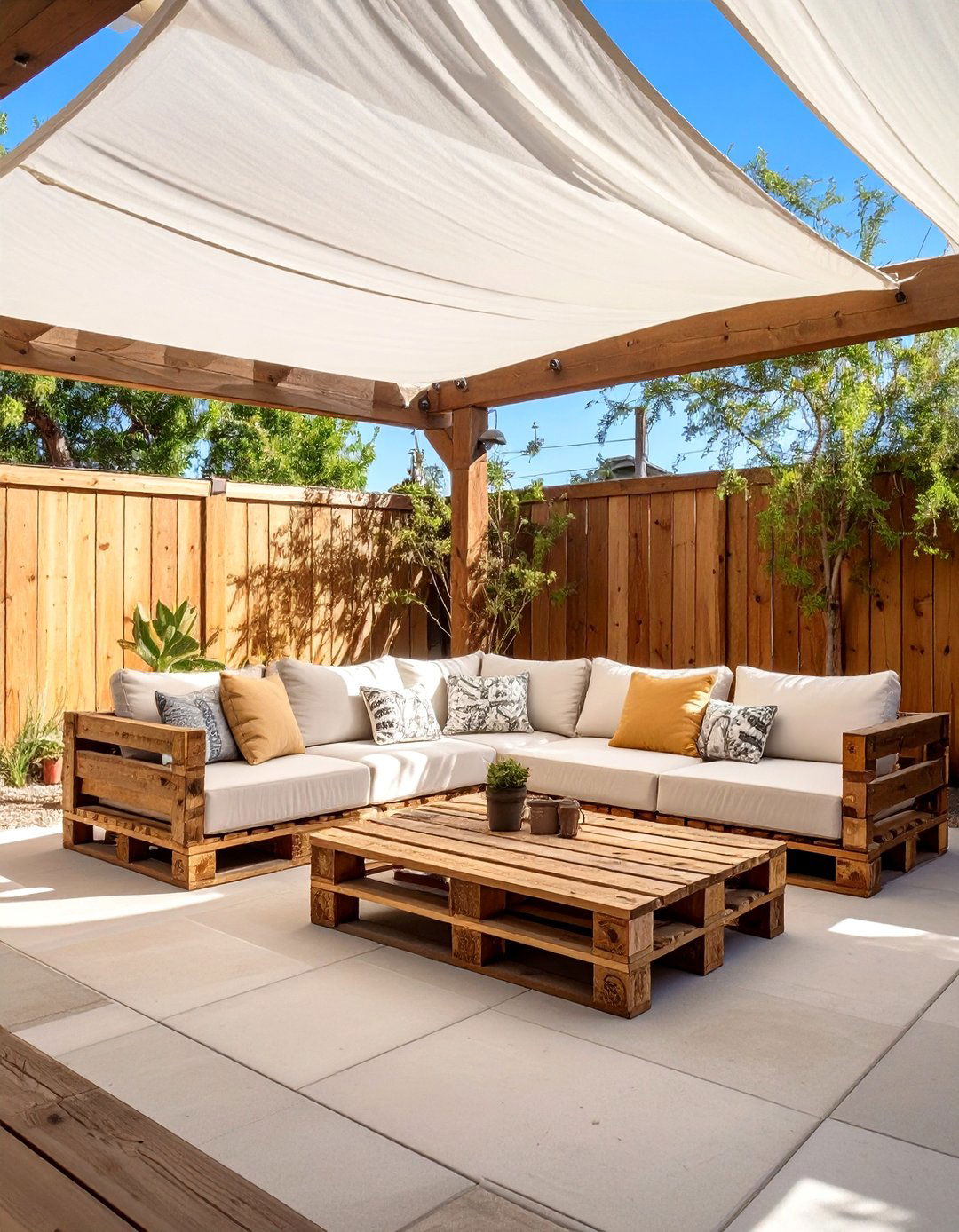 The Shaded Pallet Wood Patio Lounge - 30 arizona backyard ideas on a budget