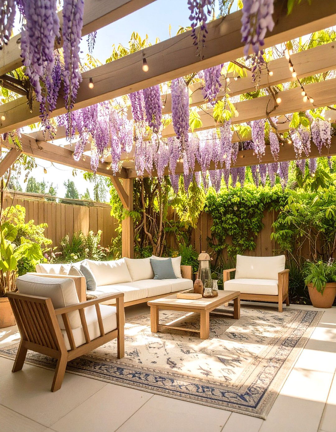 The Shaded Pergola Lounge - 30 no grass backyard ideas