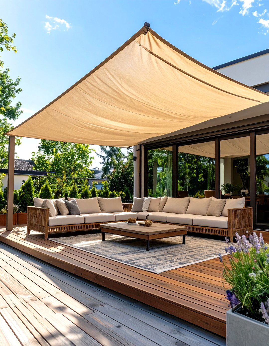 The Shaded Sail Canopy Deck - 30 inexpensive deck ideas