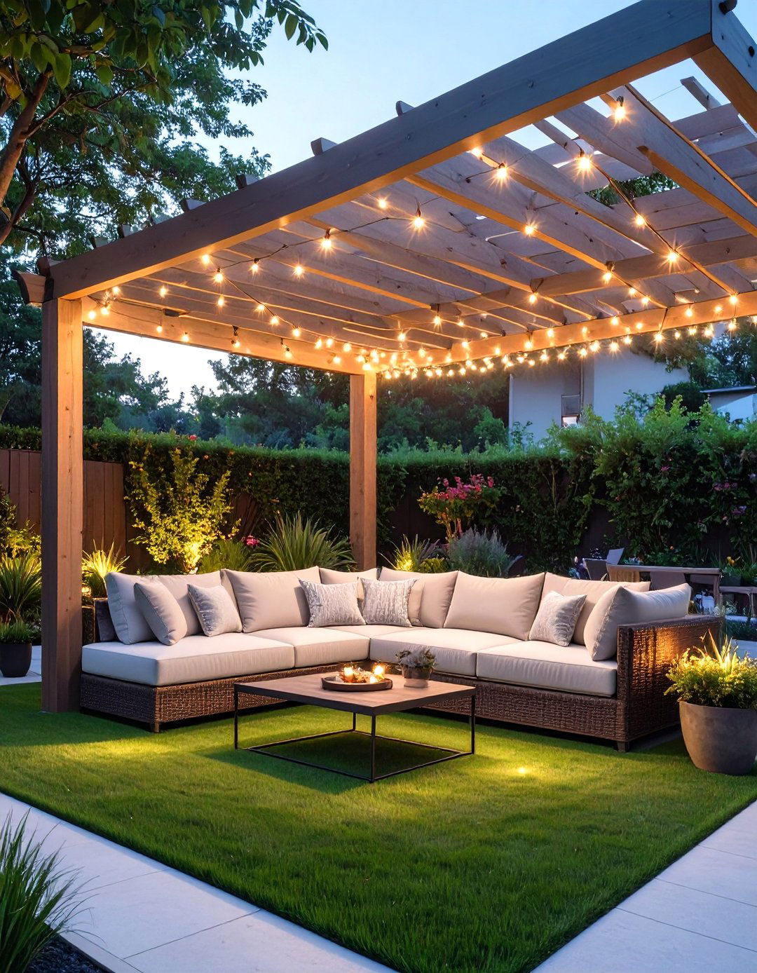 The Shaded Turf Lounge Under a Pergola - 30 backyard turf ideas