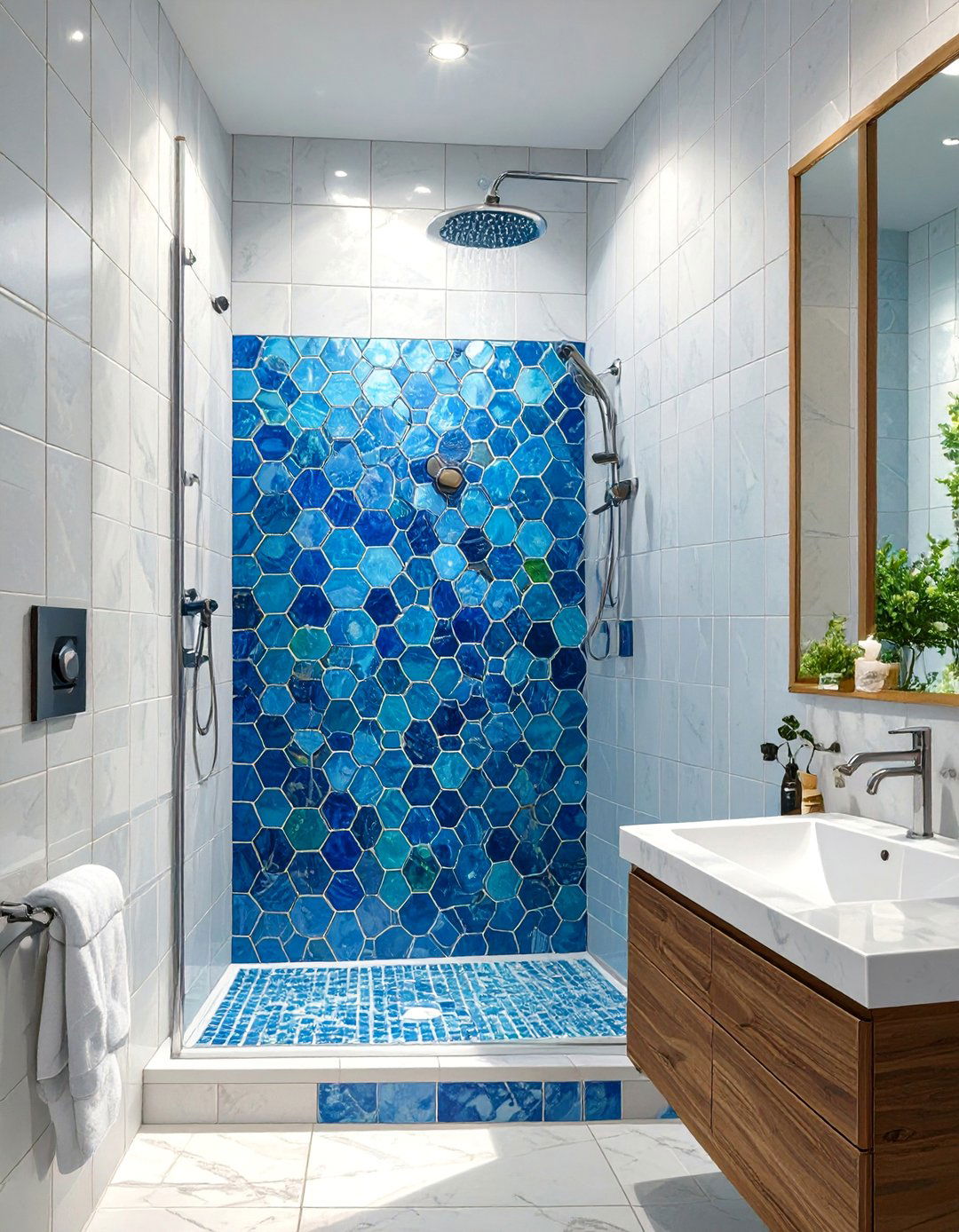 The Shower with a Statement Tile Niche - 30 bathroom shower remodel ideas