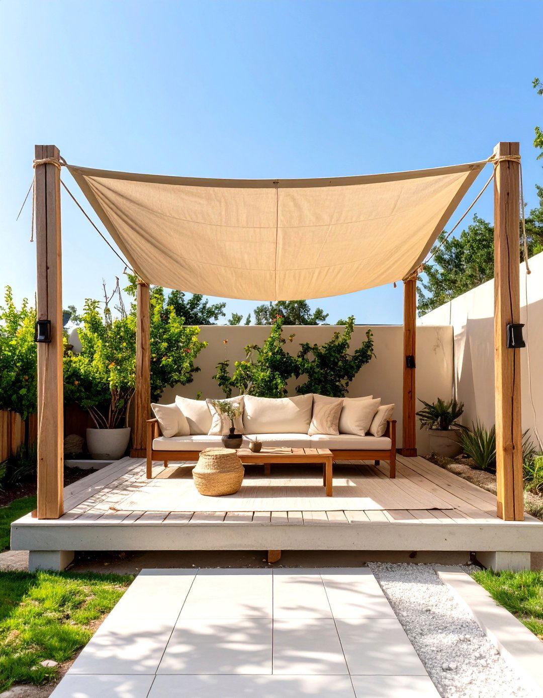 The Simple Canvas Tarp Shade Deck - 30 deck shade ideas