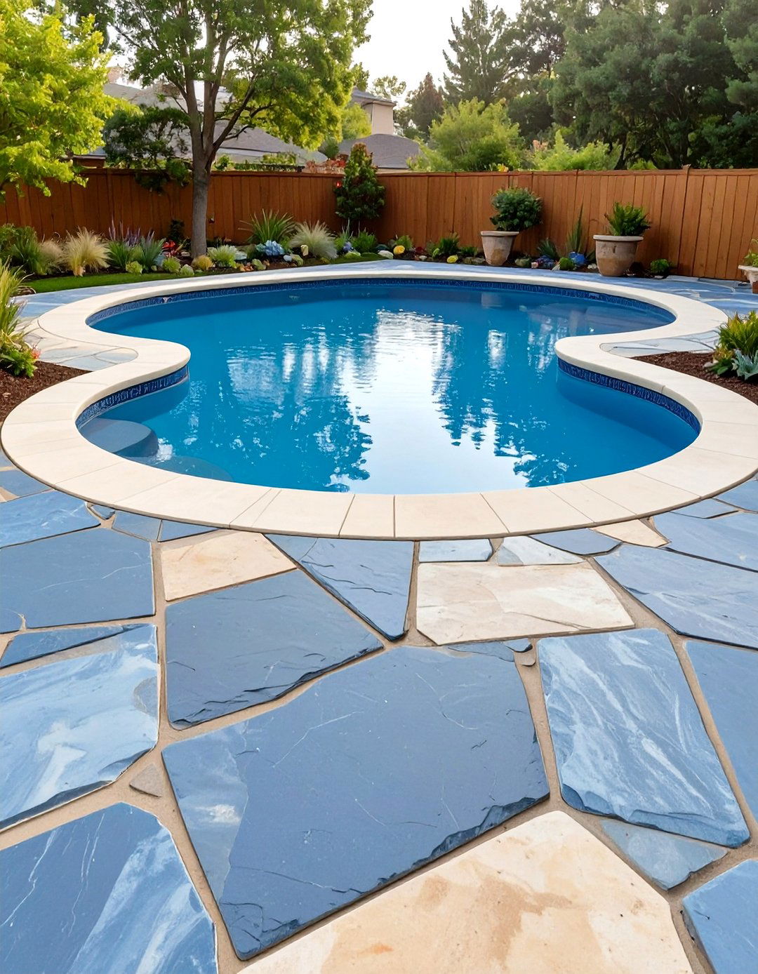 The Simple Flagstone Patio Pool Landscape - 30 low maintenance pool landscape design ideas