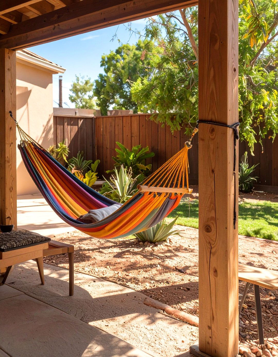 The Simple Hammock Relaxation Station - 30 arizona backyard ideas on a budget