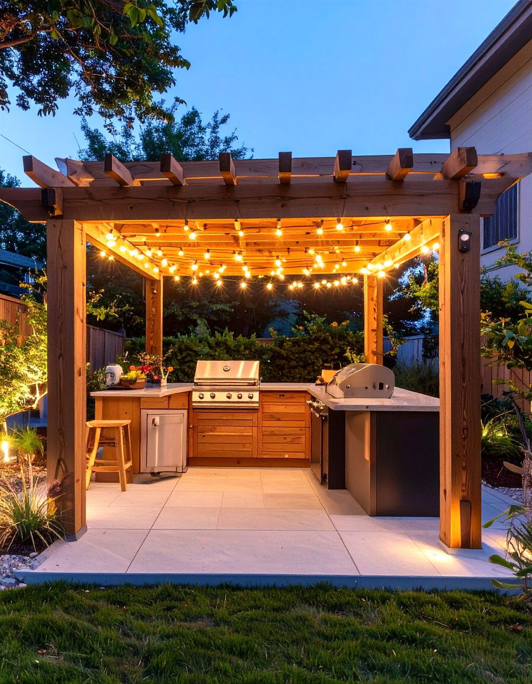 The Simple Solar Lit Pergola - 30 inexpensive covered outdoor kitchen ideas