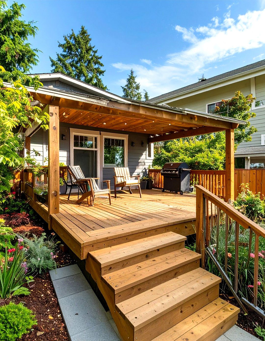 The Simple Staircase Landing Deck - 30 cheap deck ideas