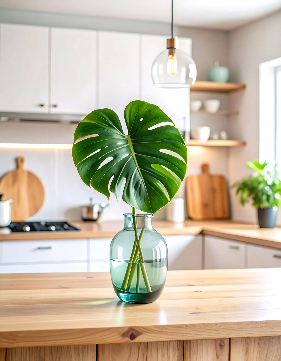 The Single Large Leaf Display - 30 kitchen island centerpiece ideas