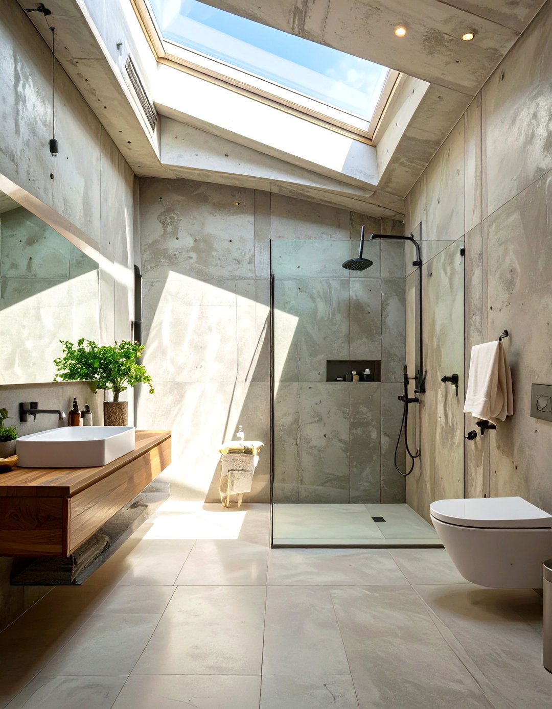 The Skylight Flooded Industrial Bathroom - 30 industrial bathroom ideas
