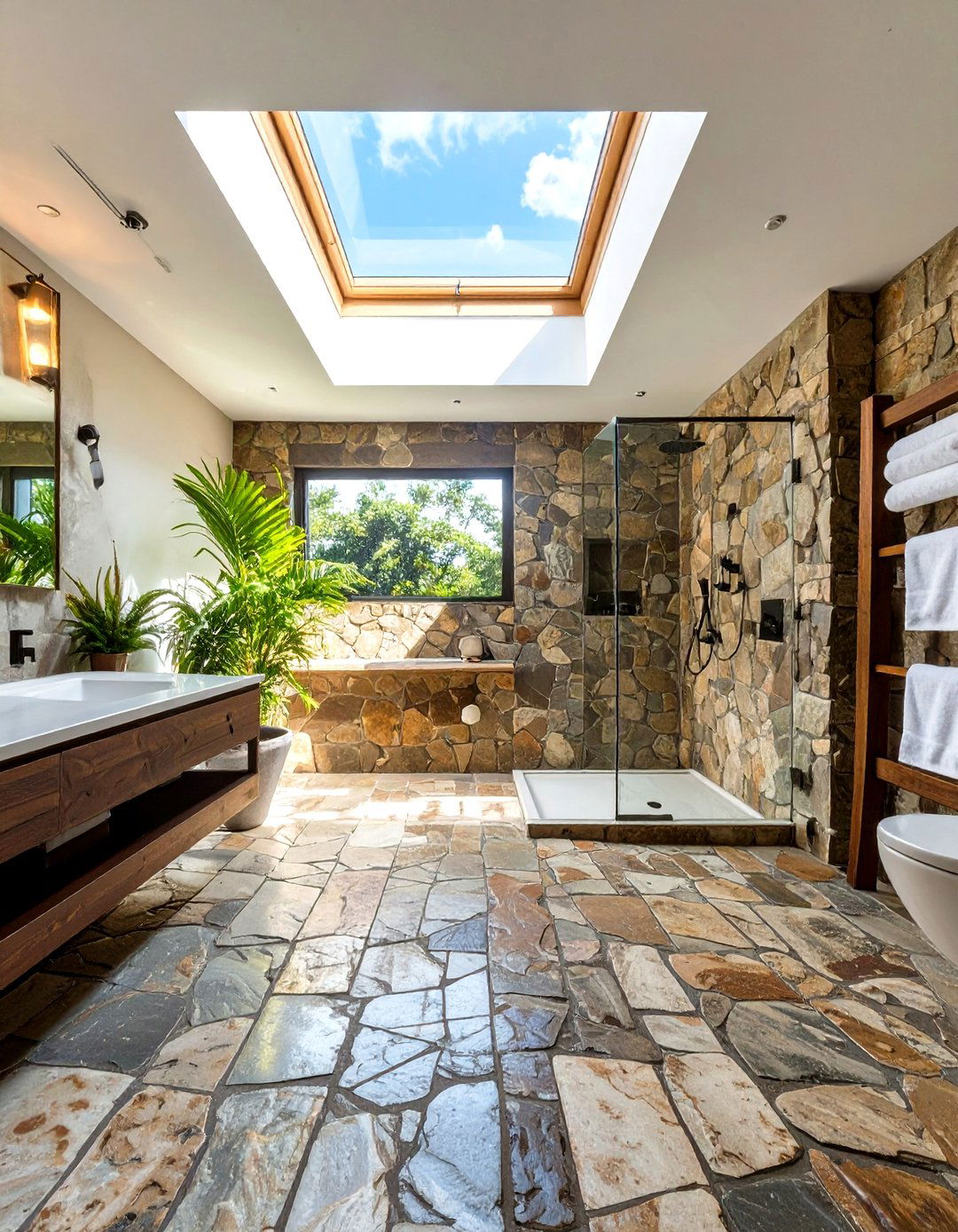 The Skylight Lit Bathroom - 30 modern rustic bathroom ideas