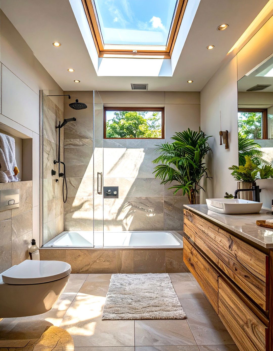The Skylight Lit Curbless Shower - 30 curbless shower ideas