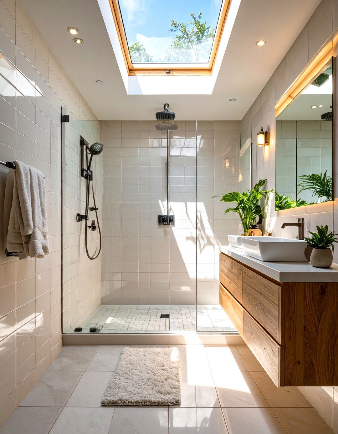 The Skylight Lit Walk in Shower - 30 master bathroom walk in shower ideas