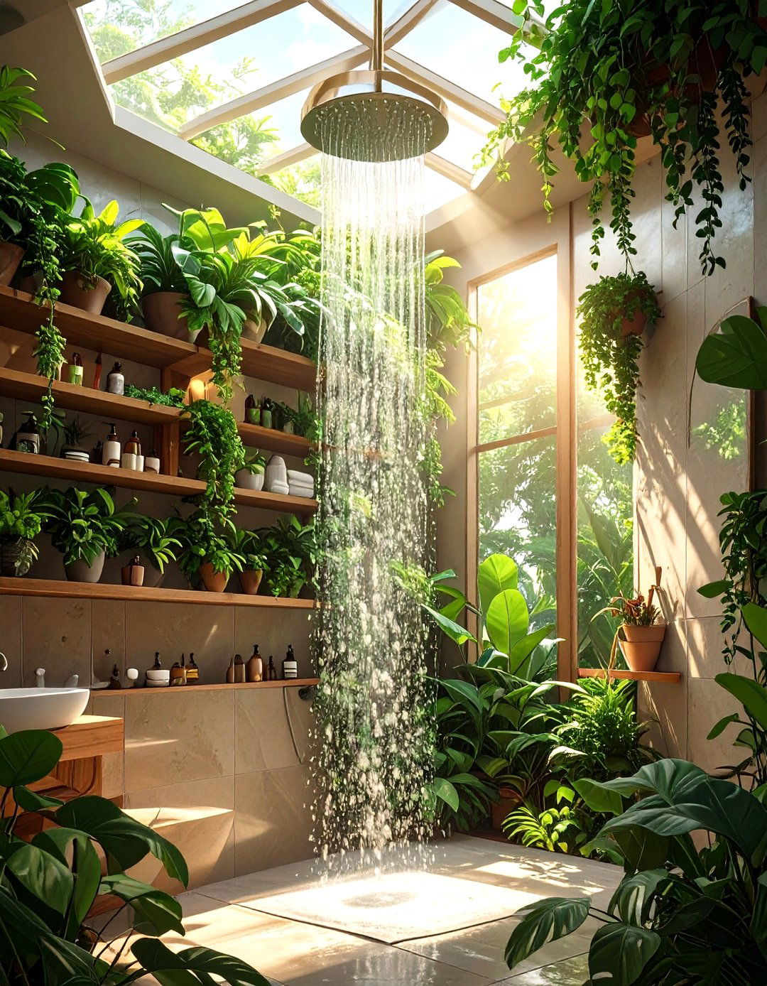 The Skylight and Greenery Walk in Shower - 30 bathroom walk in shower ideas