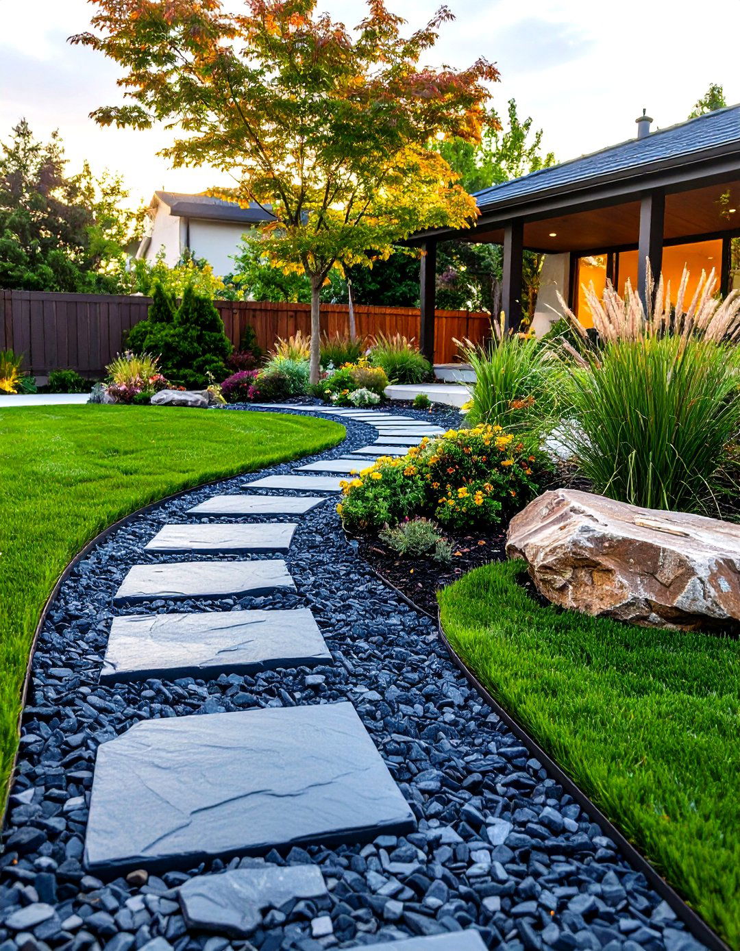 The Slate Chip Mulch Modern Bed - 30 landscaping ideas with rocks