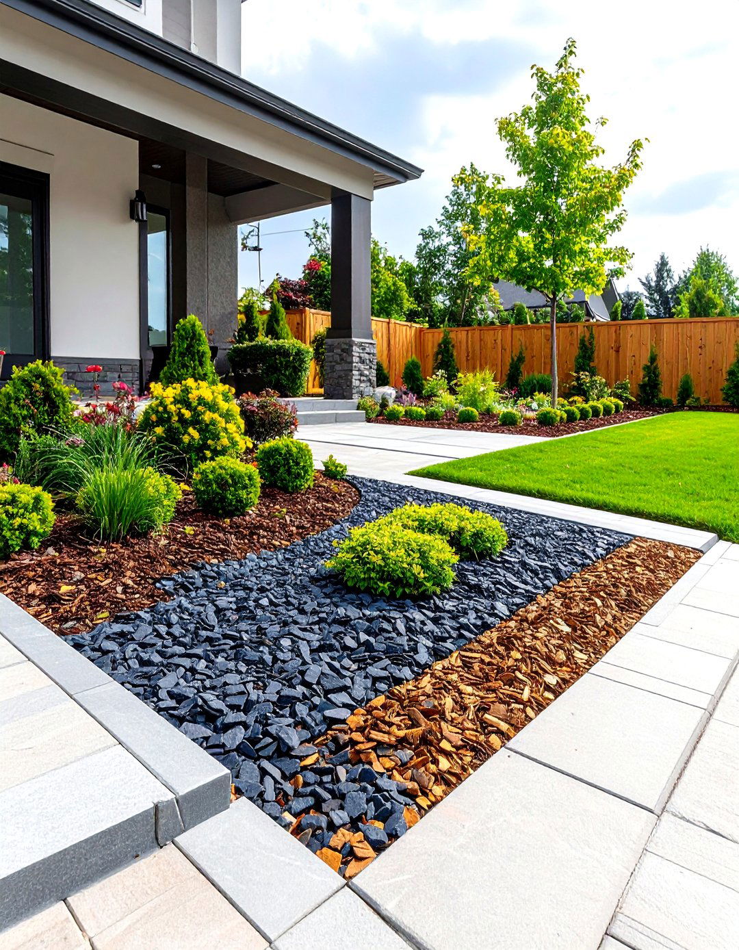 The Slate Chip and Mulch Combination - 30 front yard landscaping ideas with rocks and mulch