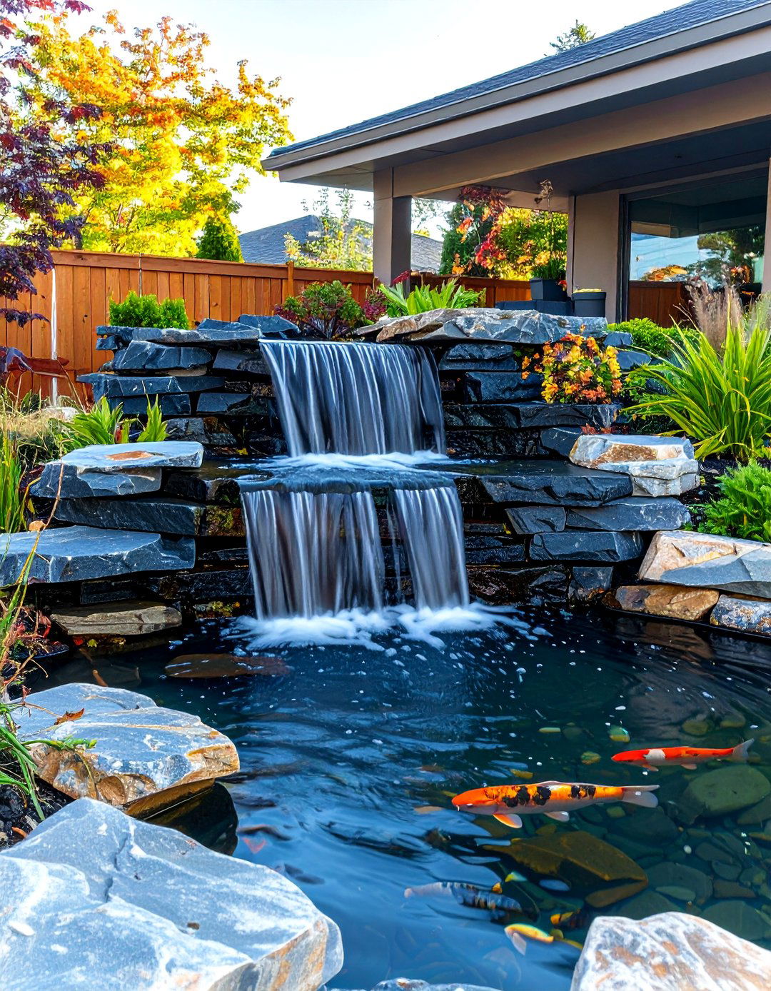 The Slate Ledge Waterfall Pond - 30 backyard koi pond ideas