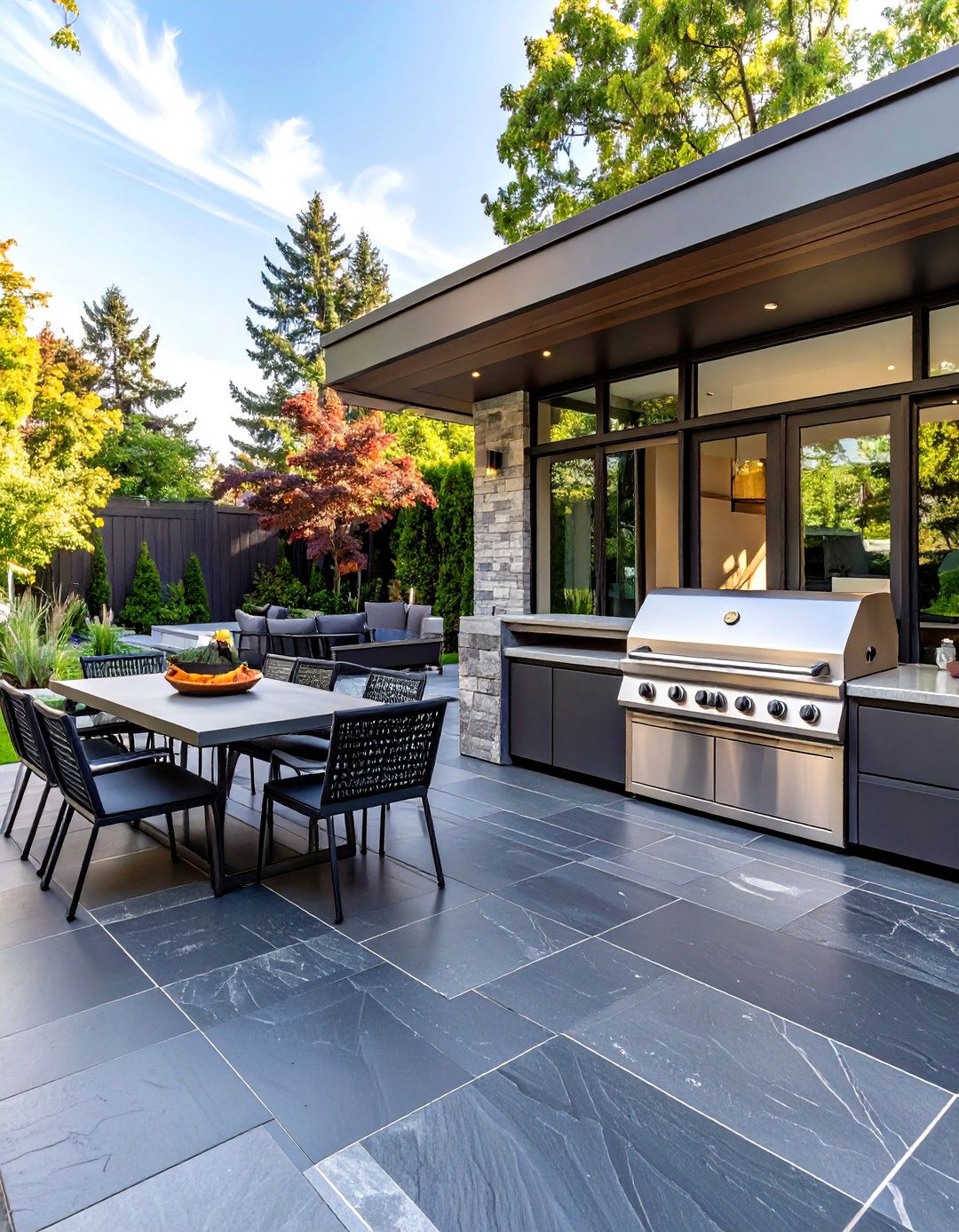 The Slate Tile Entertainment Zone - 30 modern backyard ideas no grass