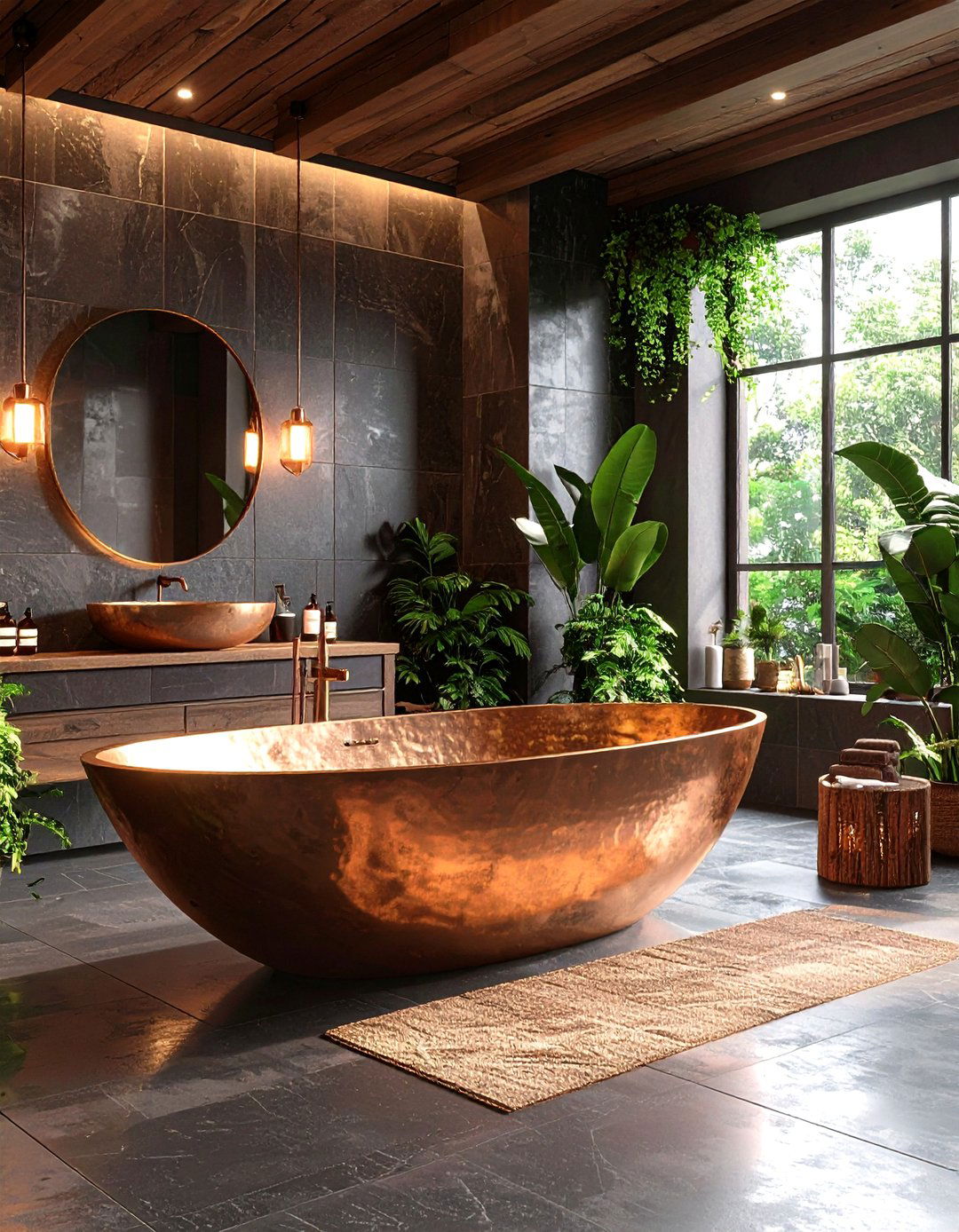 The Slate and Copper Bathroom - 30 earthy bathroom ideas