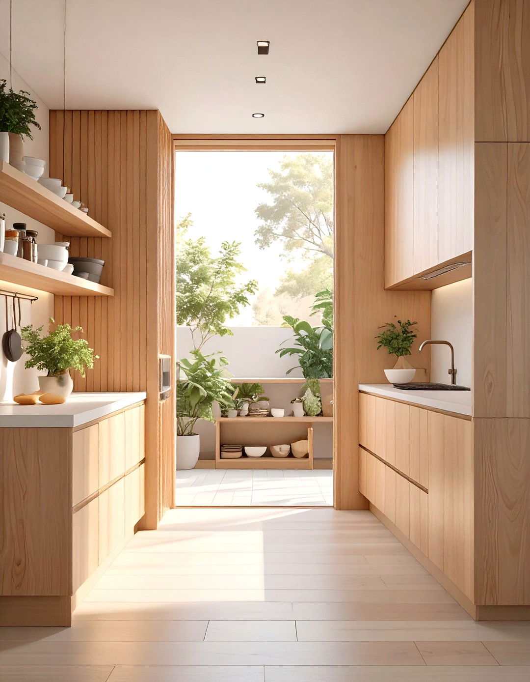 The Slatted Wood Wall Pantry - 30 hidden small walk in pantry ideas