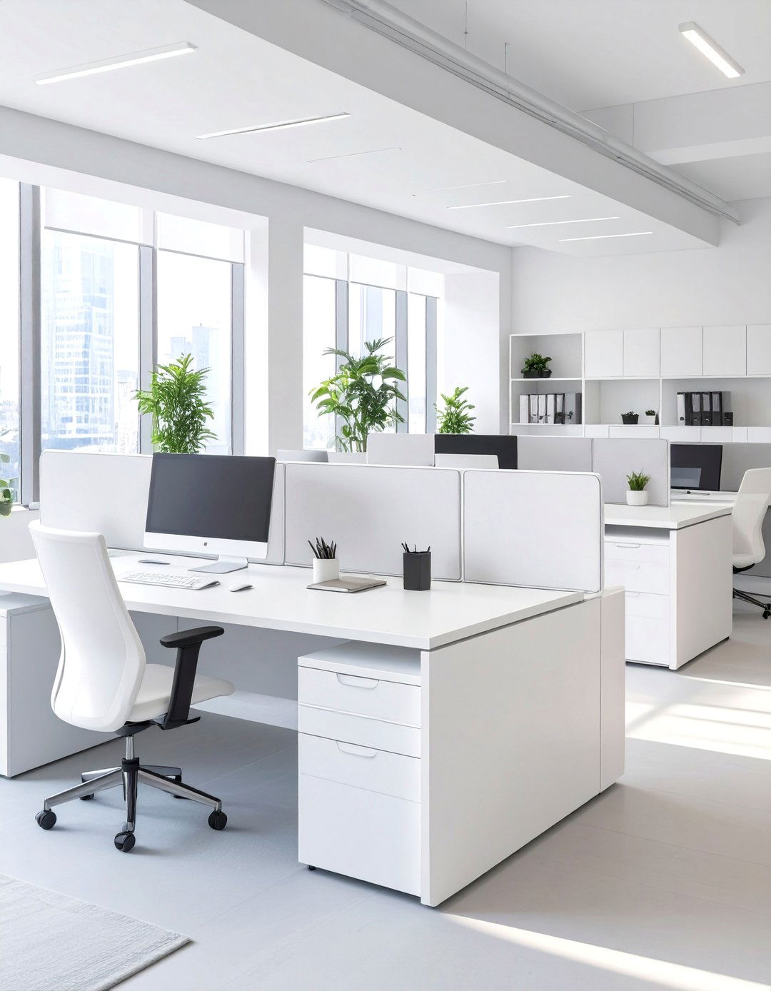 The Sleek All White Cubicle - 30 office cubicle decor ideas