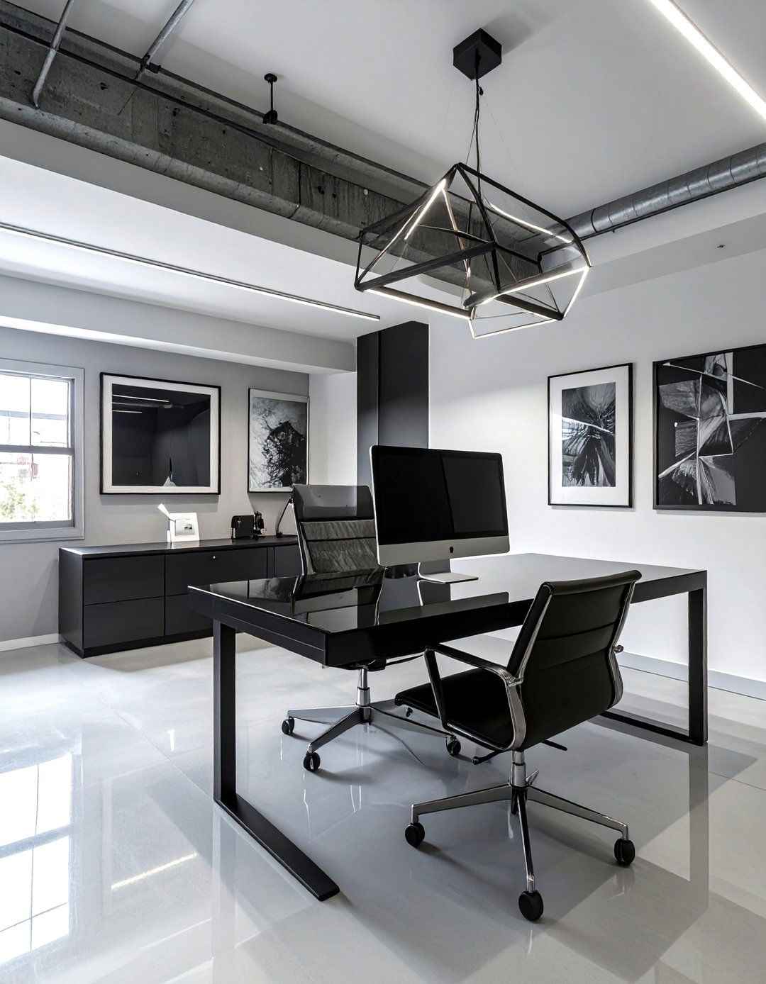 The Sleek Black and White Basement Office - 30 basement office ideas no windows