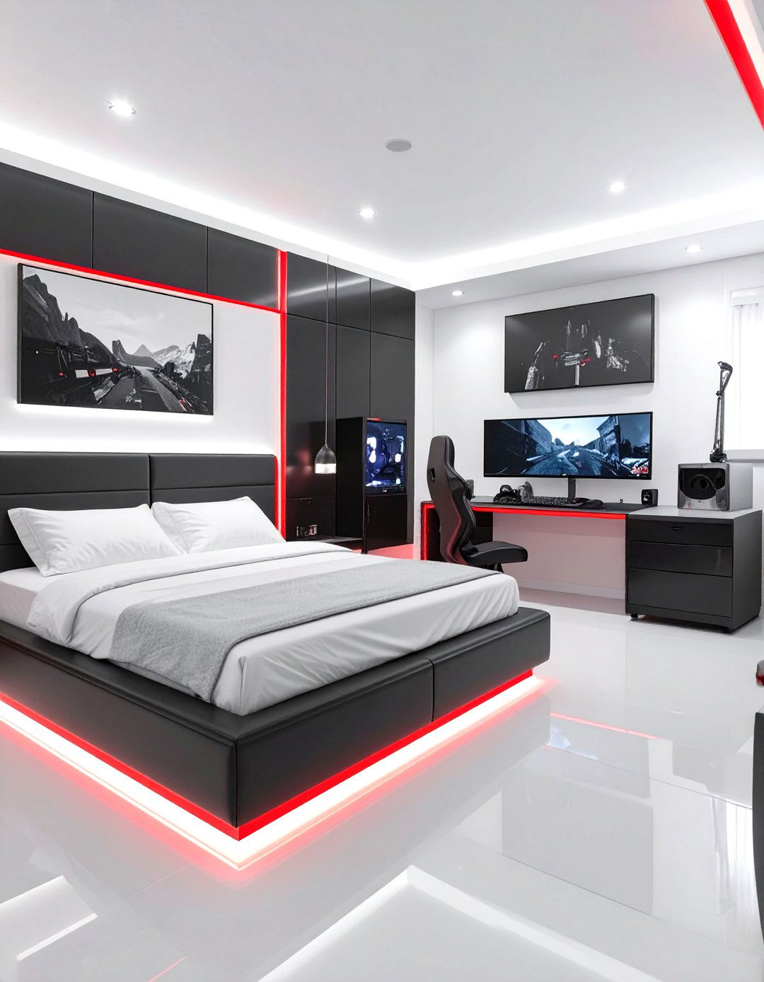 The Sleek Black and White Gamer Bedroom - 30 gamer bedroom ideas