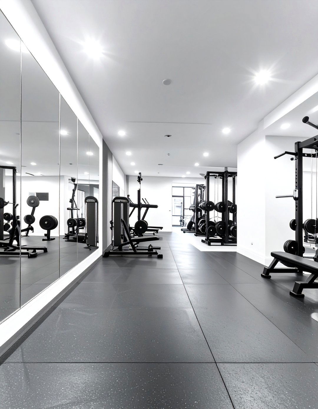 The Sleek Black and White Gym - 30 basement gym ideas