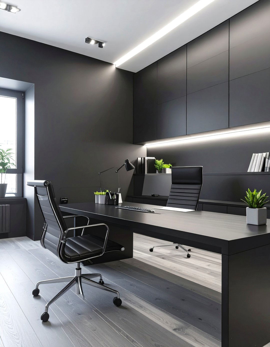 The Sleek Black on Black Office - 30 masculine man office ideas