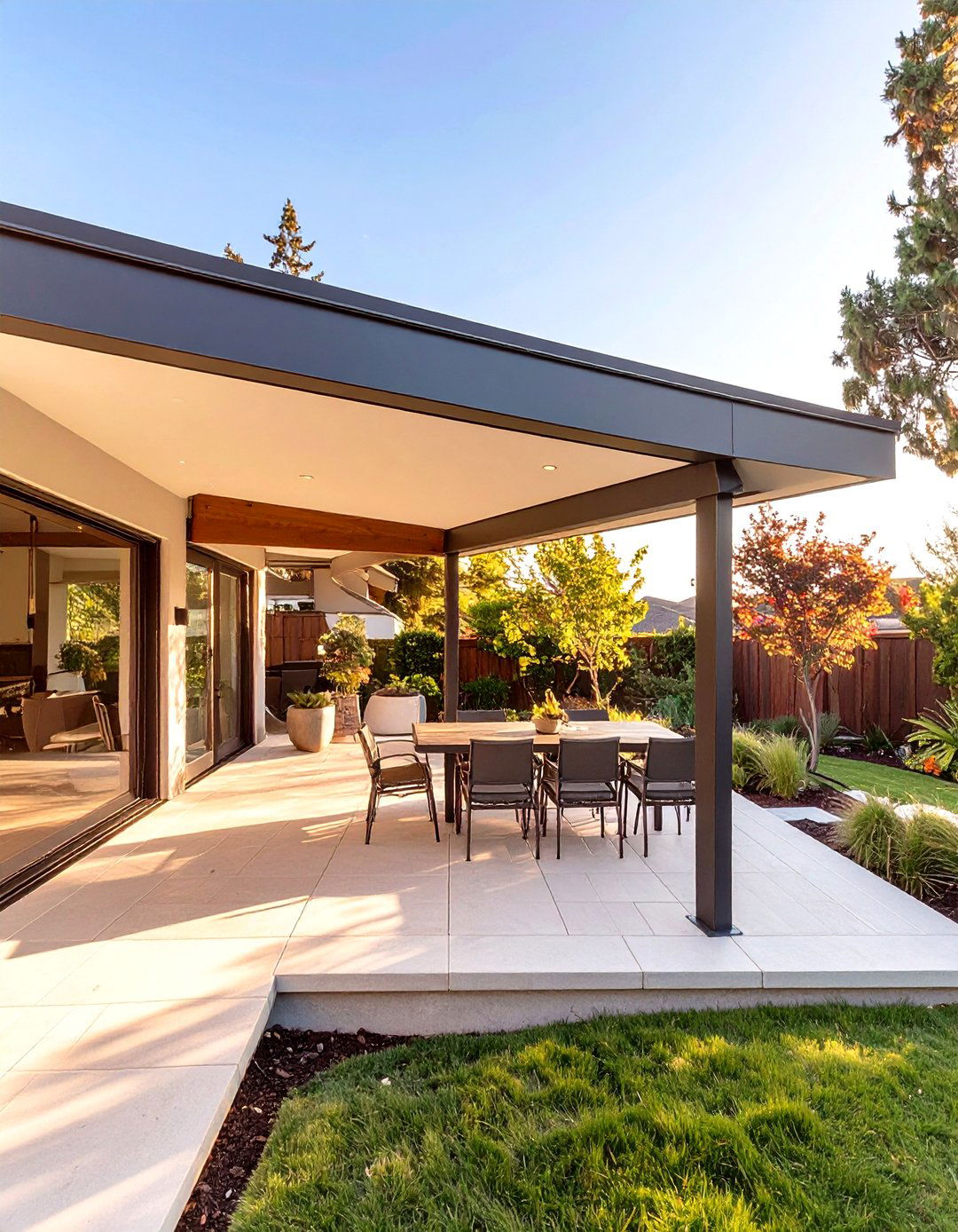 The Sleek Cantilevered Roof Design - 30 covered patio backyard patio ideas