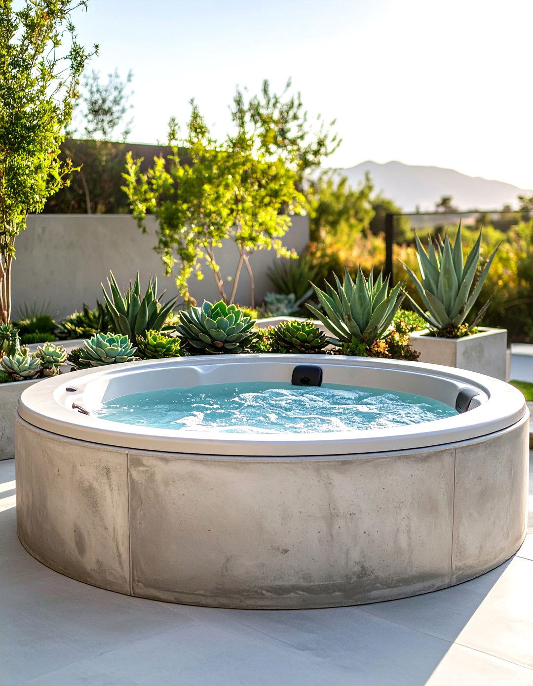 The Sleek Concrete Hot Tub Setting - 30 hot tub patio ideas