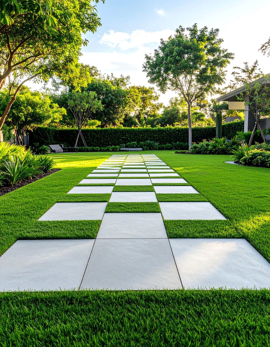 The Sleek Concrete and Grass Design - 30 landscape design plans ideas