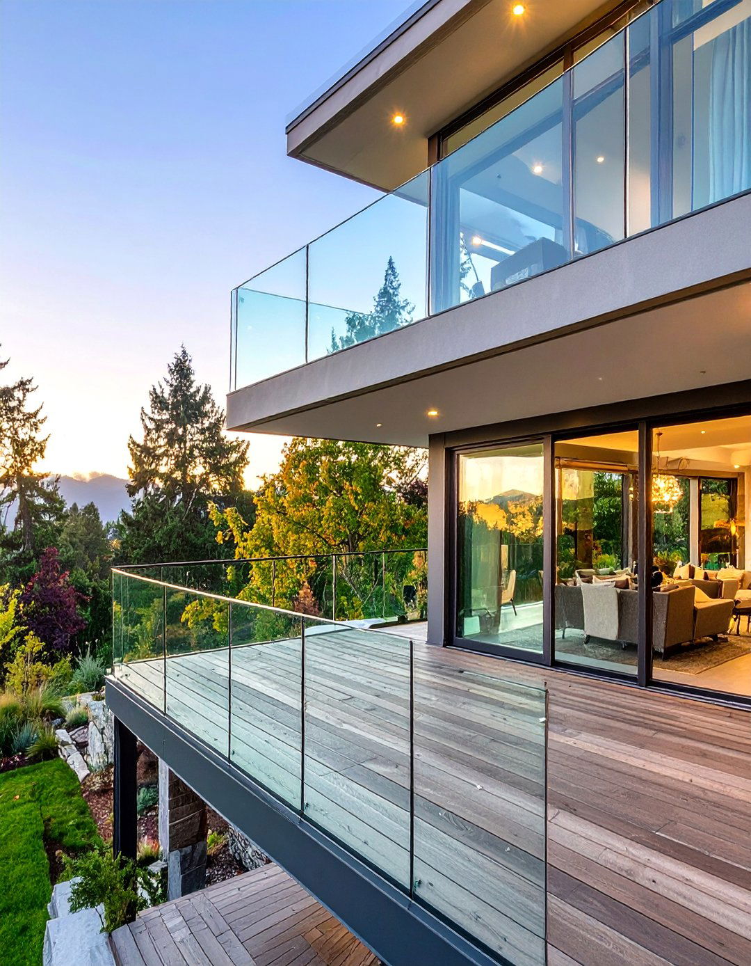 The Sleek Glass Paneled Deck - 30 backyard 2 level deck designs