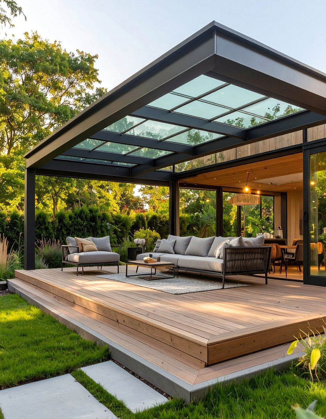 The Sleek Glass Roof Conservatory - 30 deck ideas with roof