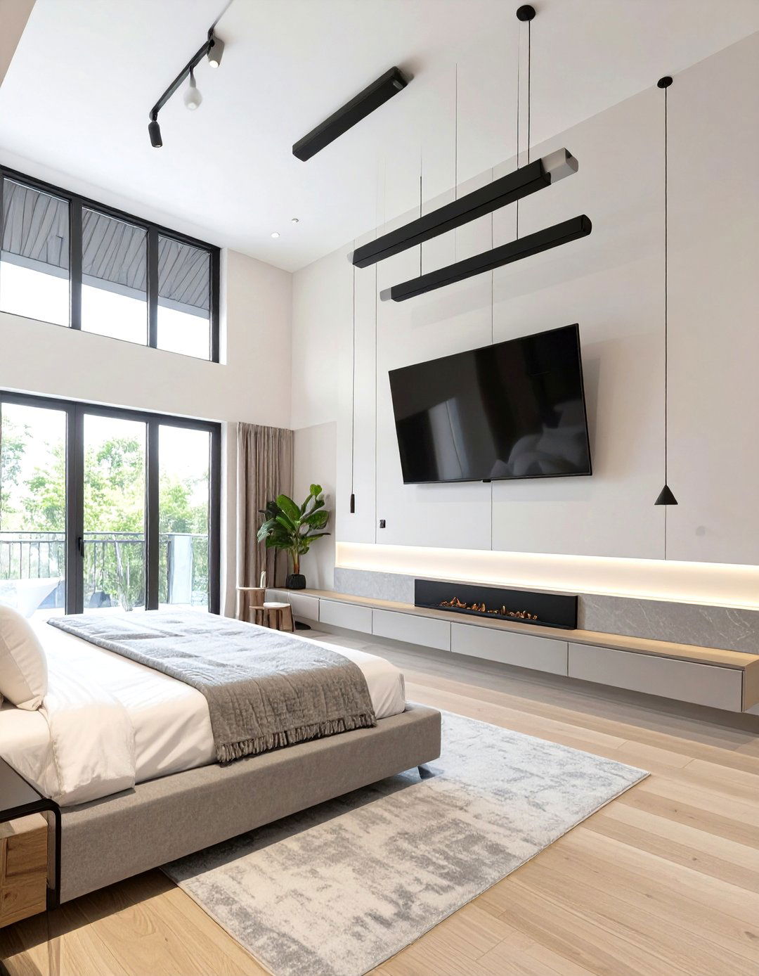 The Sleek Glass Shelving Bedroom Unit - 30 master bedroom tv wall ideas