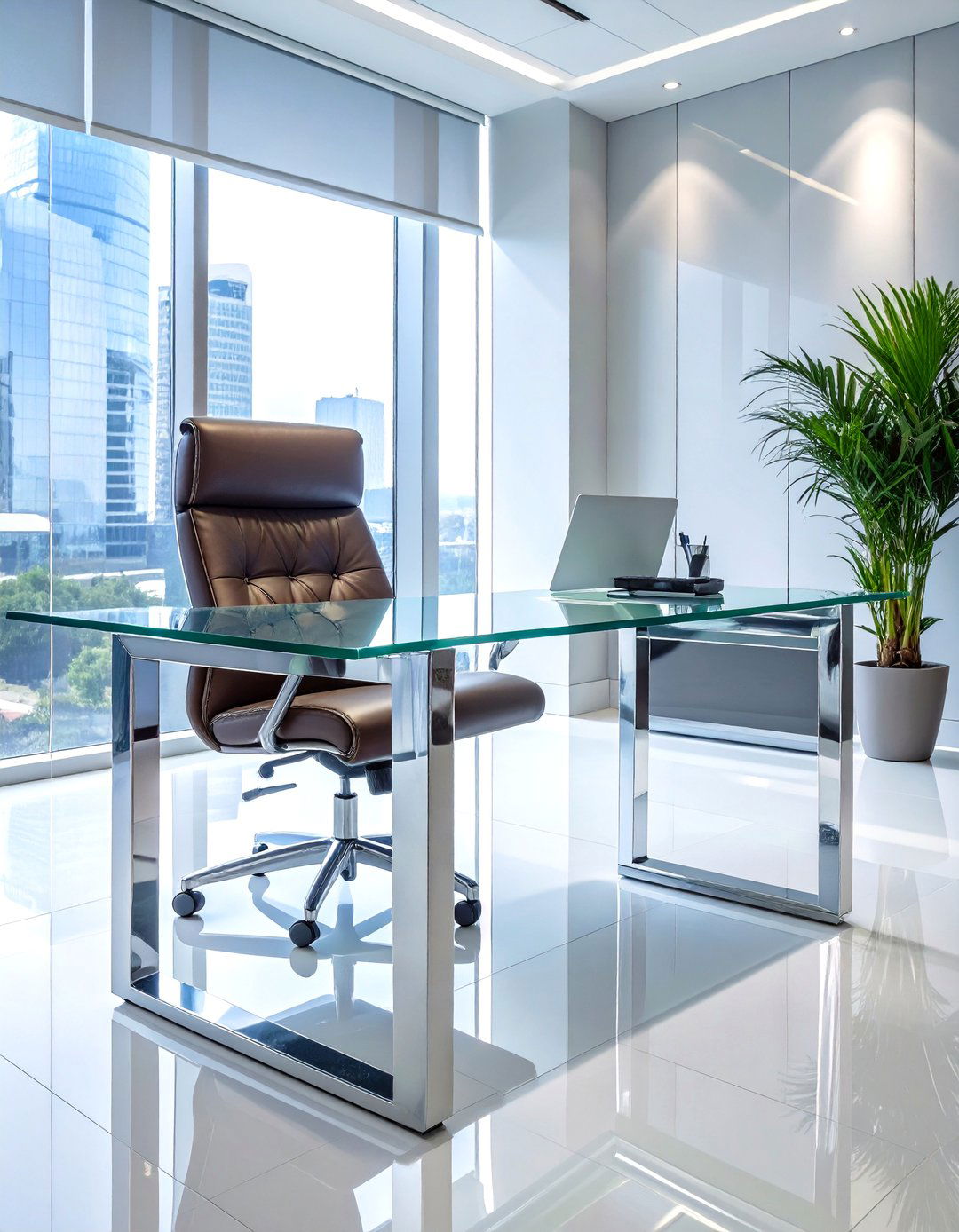 The Sleek Glass and Chrome Desk Setup - 30 office desk setup ideas