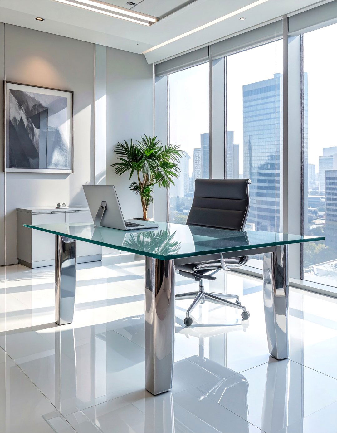 The Sleek Glass and Chrome Office Desk - 30 office desk decoration ideas