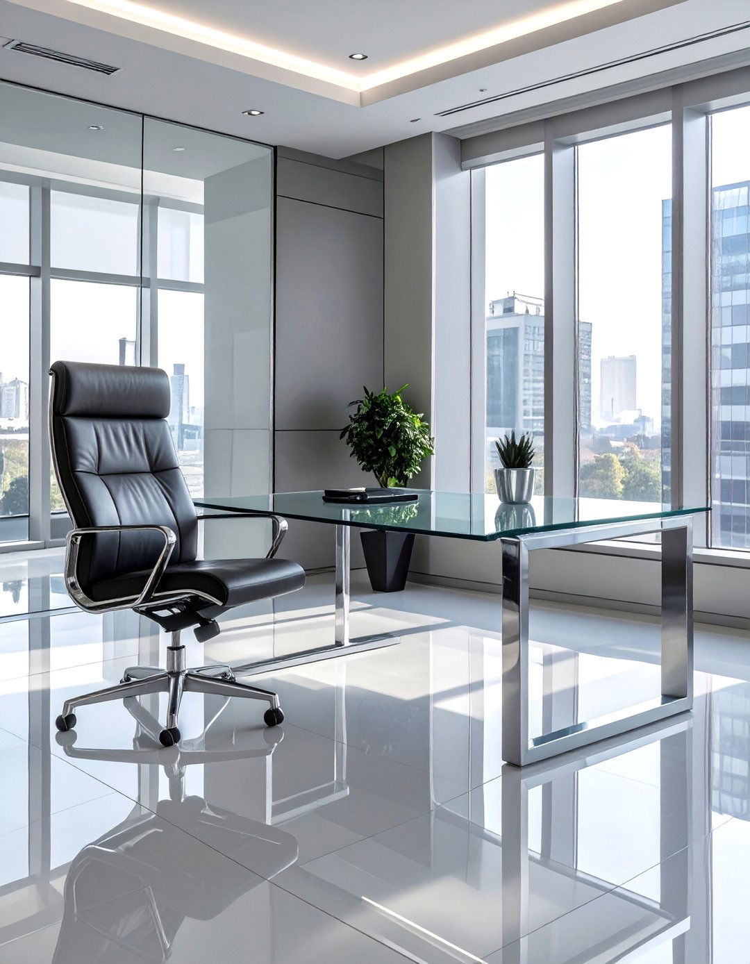 The Sleek Glass and Chrome Office - 30 masculine office ideas