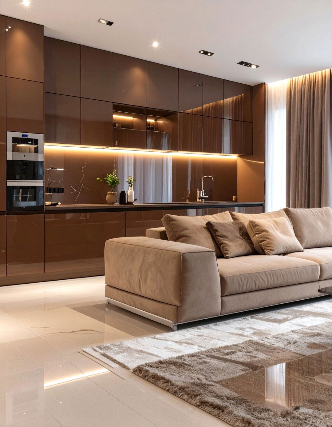 The Sleek High Gloss Brown Living Room - 30 brown living room ideas