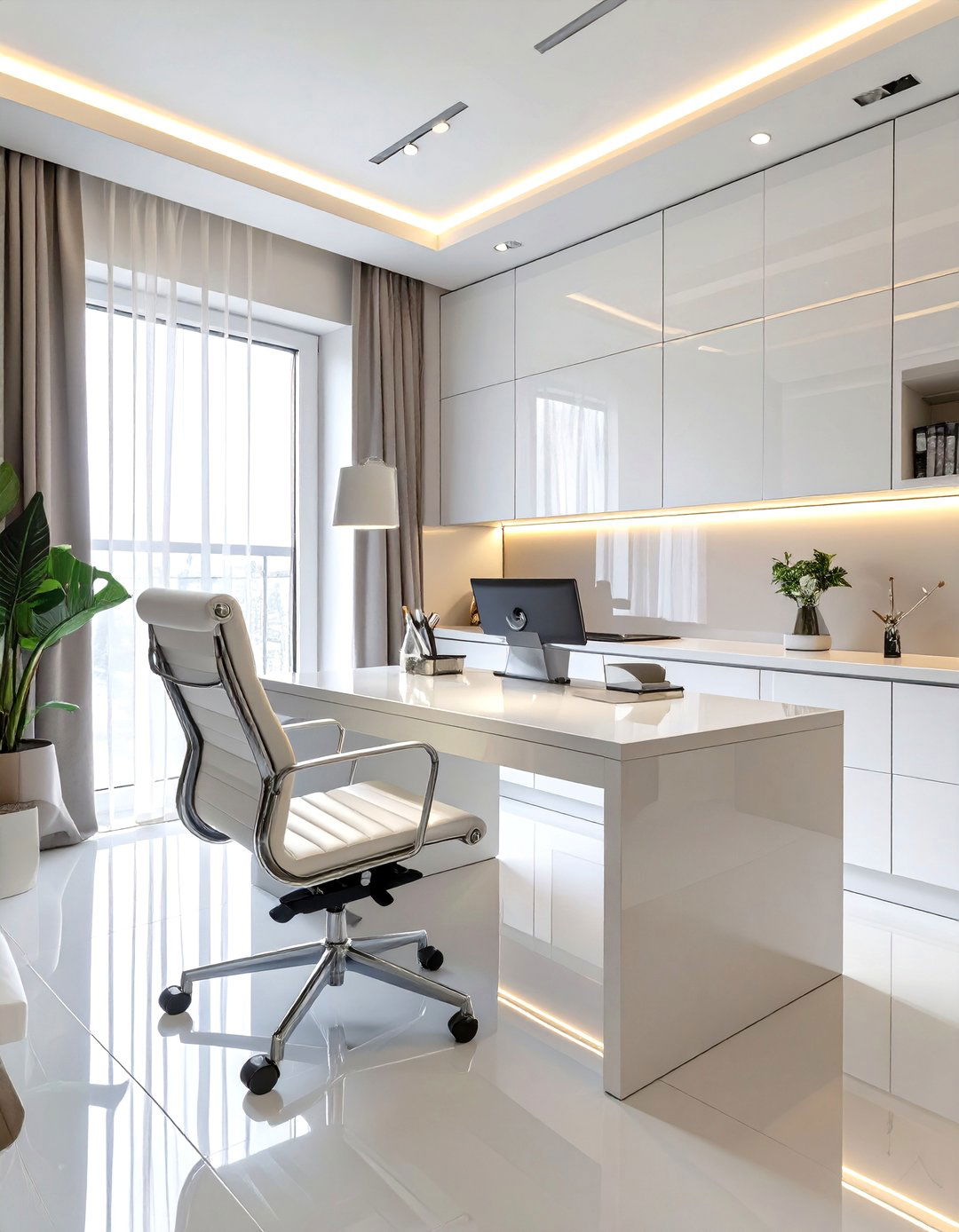 The Sleek High Gloss Home Office - 30 home office interior design ideas