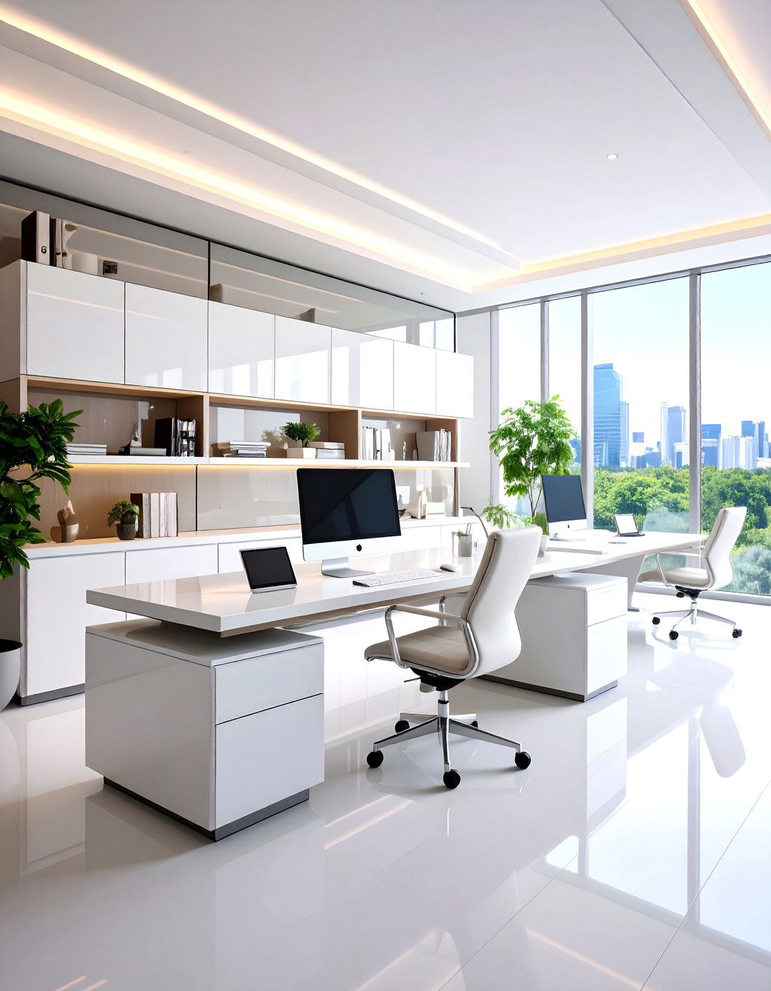 The Sleek High Gloss Lacquer Cabinetry - 30 home office storage ideas