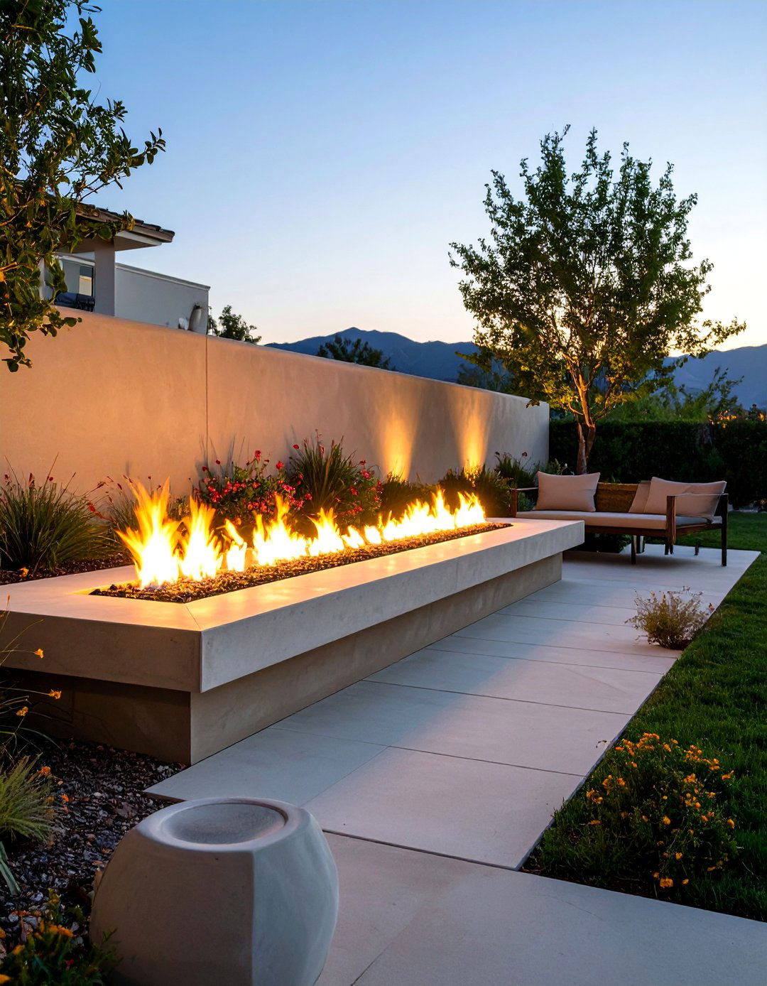 The Sleek Linear Gas Firepit - 30 backyard firepit ideas
