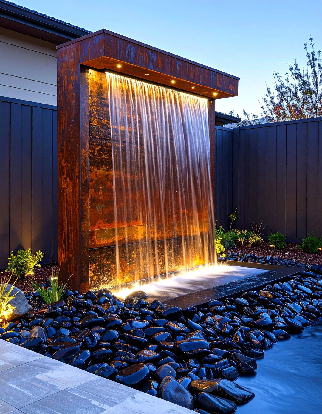 The Sleek Metal Garden Fountain - 30 backyard garden fountain ideas
