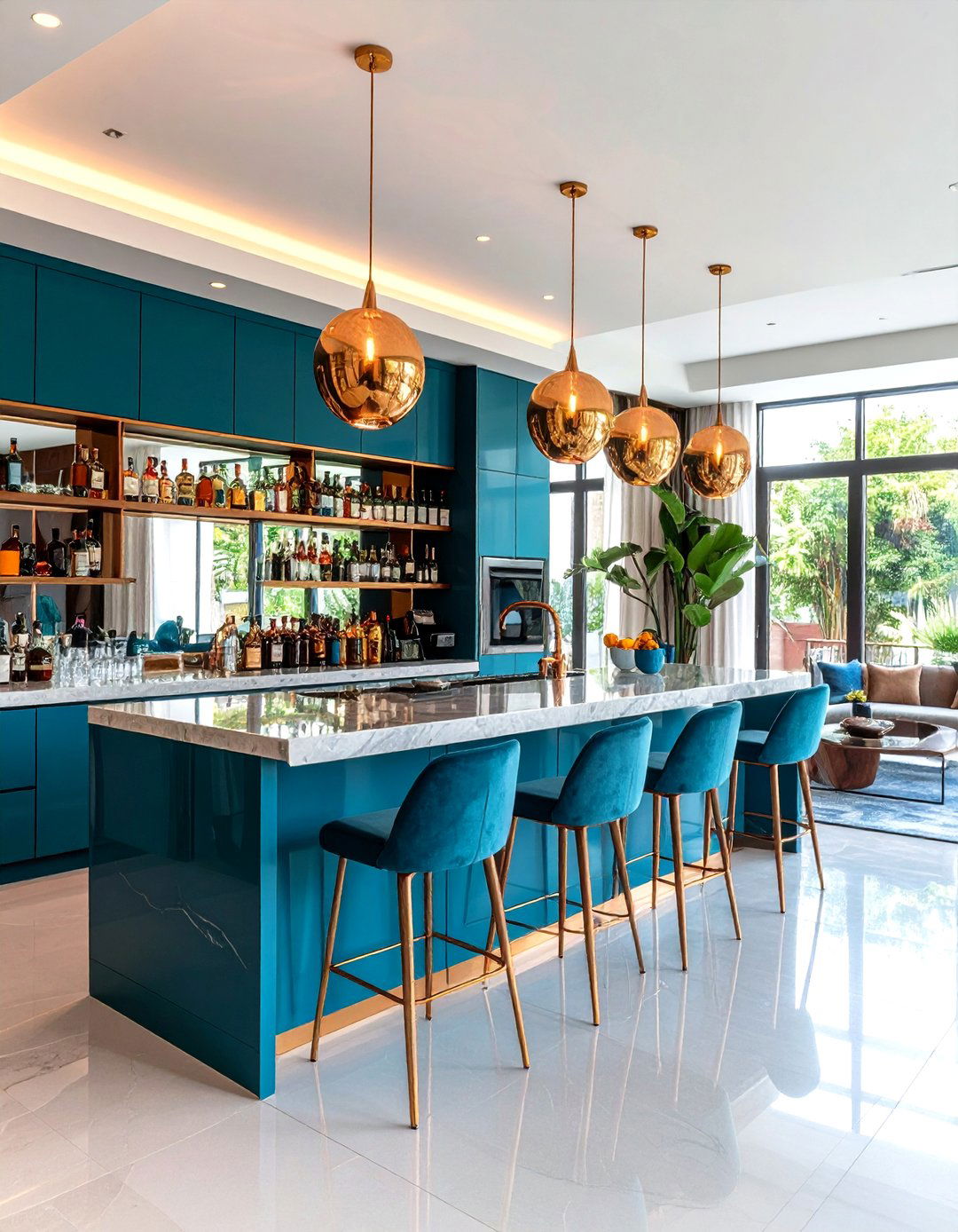 The Sleek Mirrored Wall Bar - 30 living room bar ideas