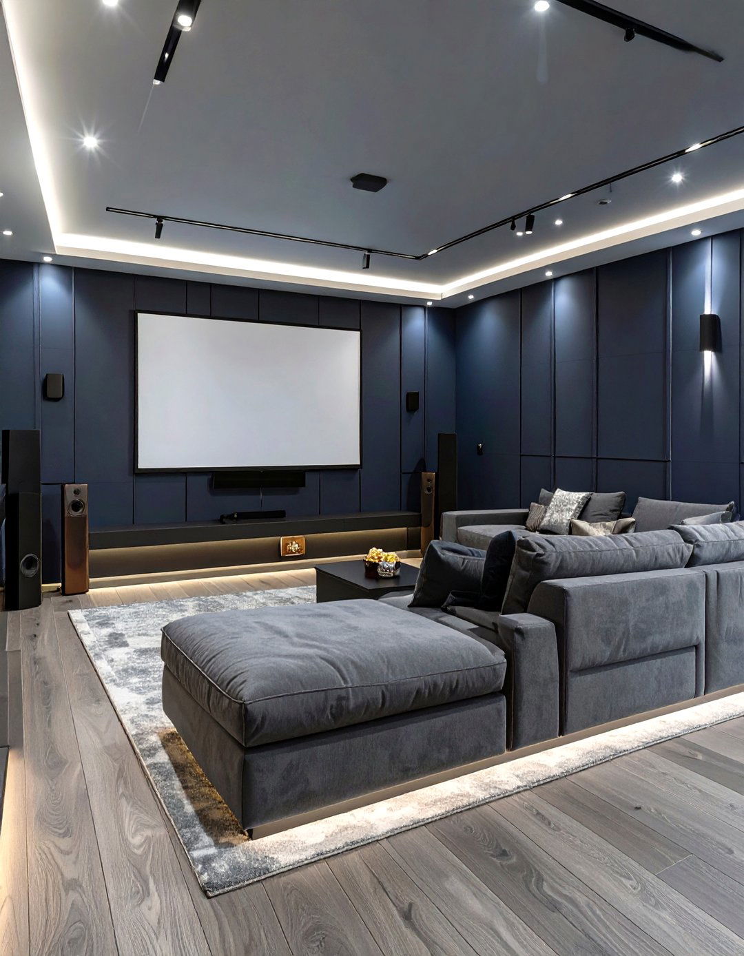 The Sleek Modern Media Room - 30 basement remodeling ideas