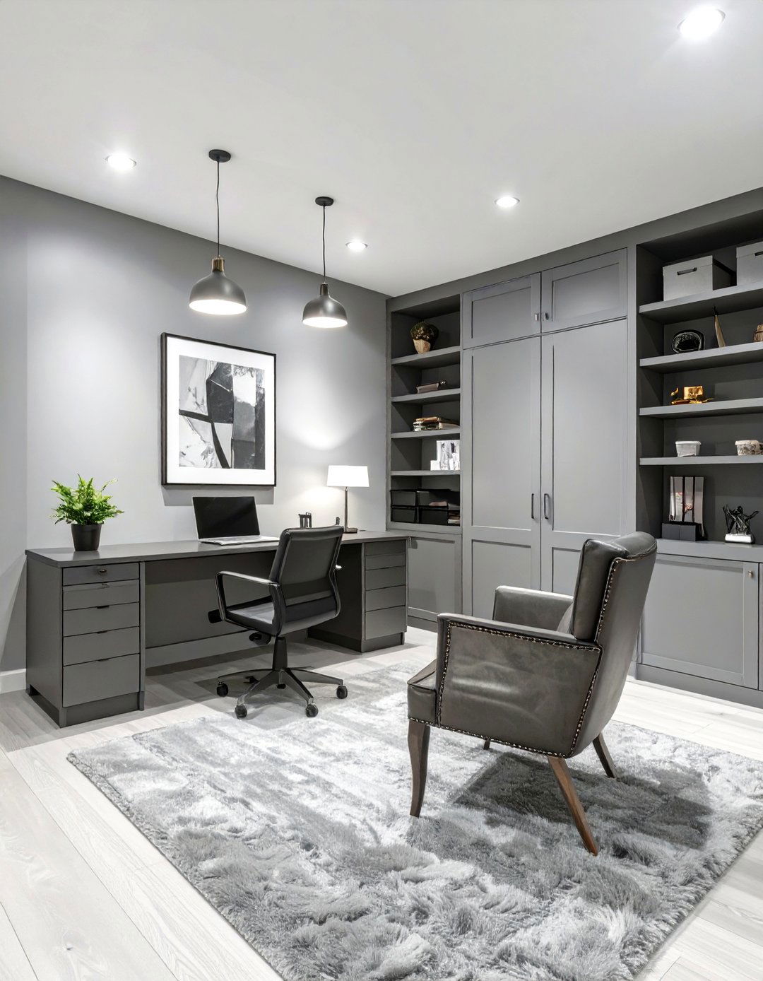 The Sleek Monochromatic Basement Office - 30 basement office ideas