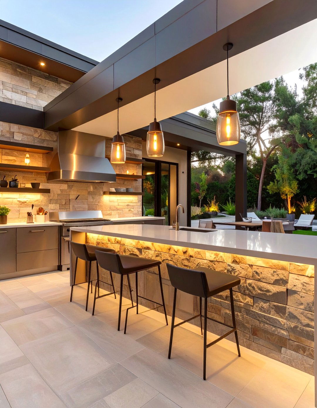 The Sleek Outdoor Kitchen and Bar - 30 backyard remodel ideas