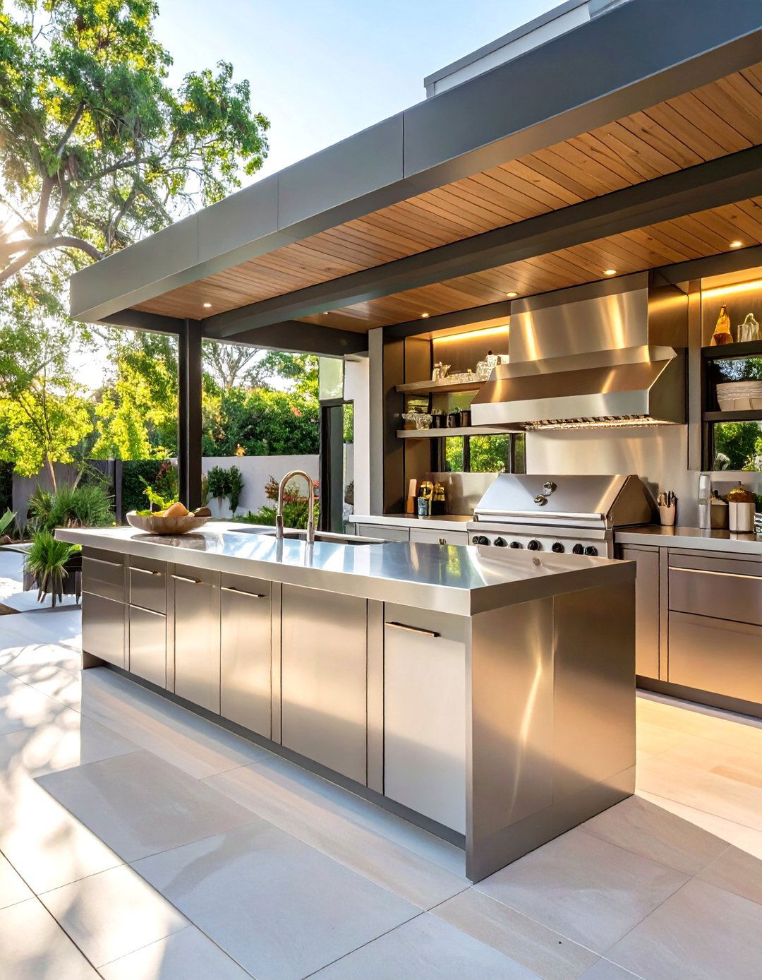 The Sleek Stainless Steel Outdoor Bar - 30 modern outdoor bar ideas