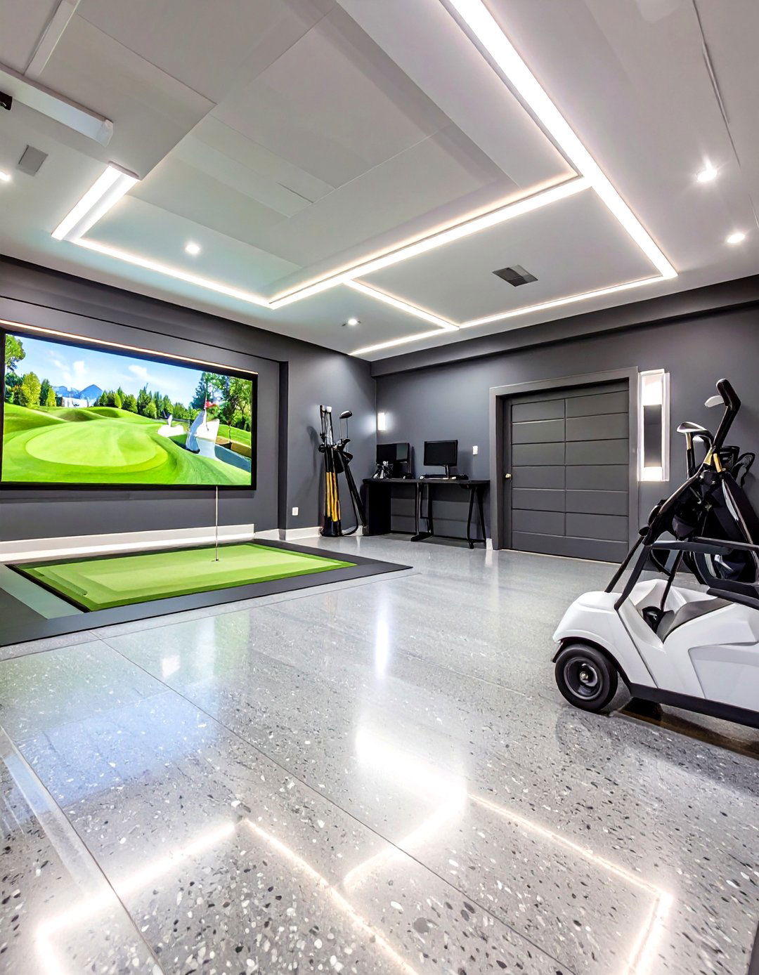 The Sleek Tech Hub Garage Golf Simulator - 30 garage golf simulator ideas