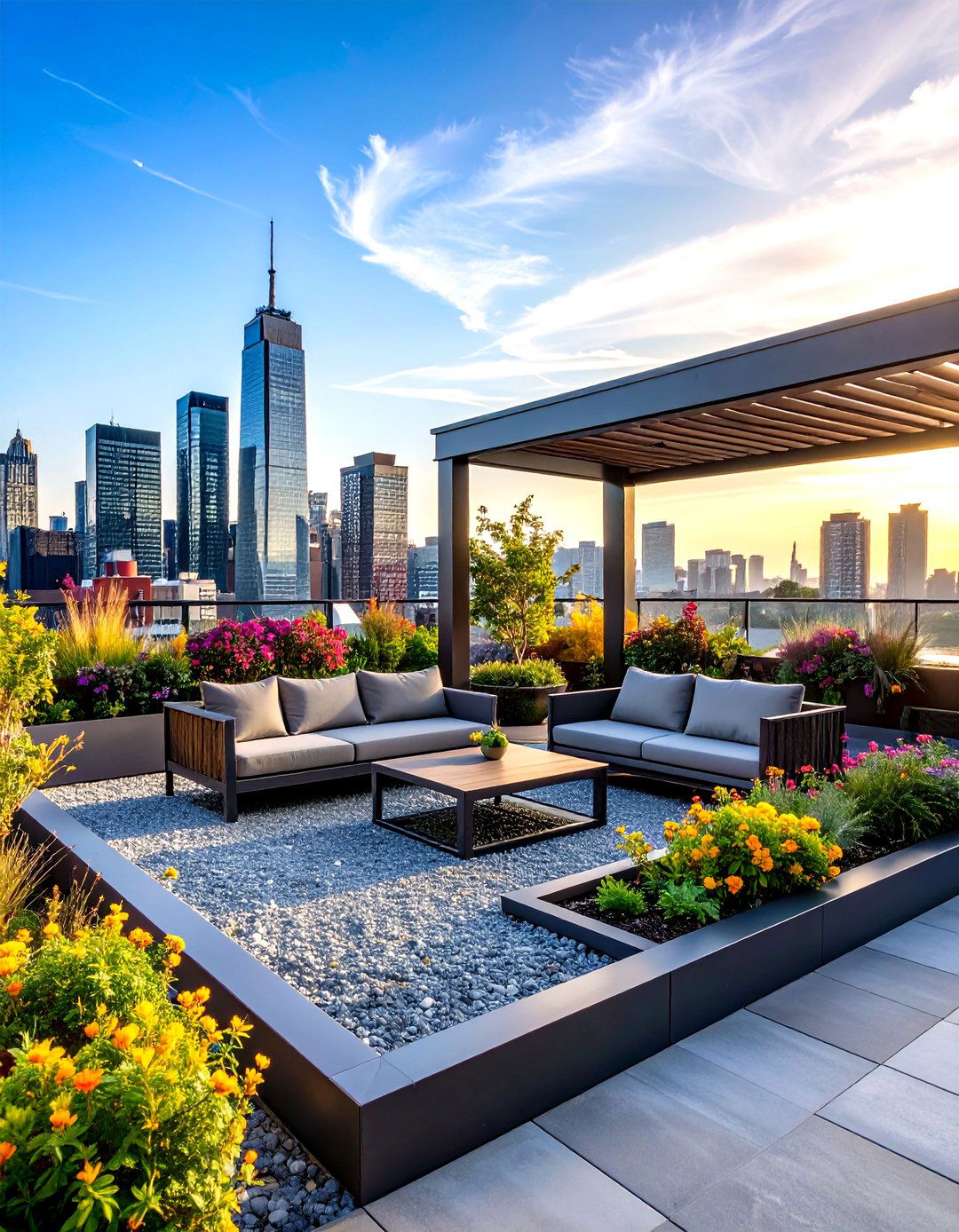 The Sleek Urban Rooftop Gravel Patio - 30 gravel patio ideas